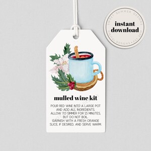 Kit de vin chaud Étiquette de tasse bleue imprimable, Instructions de vin chaud, Étiquette de pot-pourri mijoté, Étiquette de pot-pourri de Noël, Cadeau de Noël imprimable