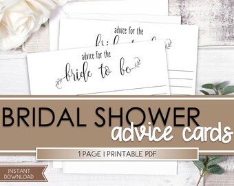 May include: Printable bridal shower advice cards with a simple floral design and the text "advice for the bride to be".
