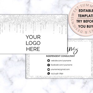 White Glitter Drip Editable Business Card, Printable Makeup Business Card, Salon Business Card, Printable Jewelry Business Card