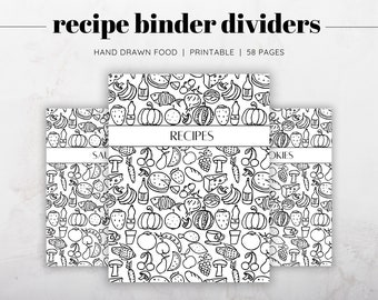 Hand Drawn Food Recipe Binder Dividers, Recipe Binder Printable Sections, Recipe Binder Kit, Floral Recipe Binder, Recipe Binder Gift