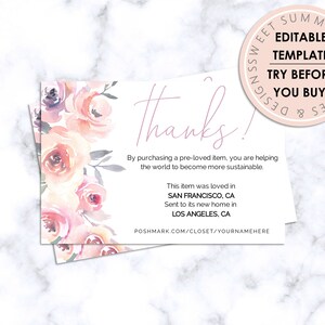 Reseller Blush Floral Danke Für Ihren Einkauf Beilagen, Reseller Danke Karten Vorlage, Sofort Download Postkarte, Online Shop Karten