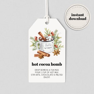 Hello Winter Hot Cocoa Bomb Tag Printable, Hot Chocolate Bomb Tag, Holiday Cocoa Bomb Tag, Christmas Tag Printable, Hot Cocoa Bomb