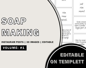 Zeep maken van bewerkbare Instagram-postsjablonen, bewerkbare berichten van Soap Maker, zeep sociale media branding, zeep IG branding, handgemaakte zeep
