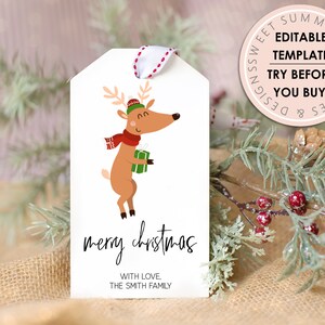 Reindeer Christmas Gift Tag Printable, Editable Christmas Gift Tag, Holiday Tag Printable, Christmas Gift Tag Editable, Editable Xmas