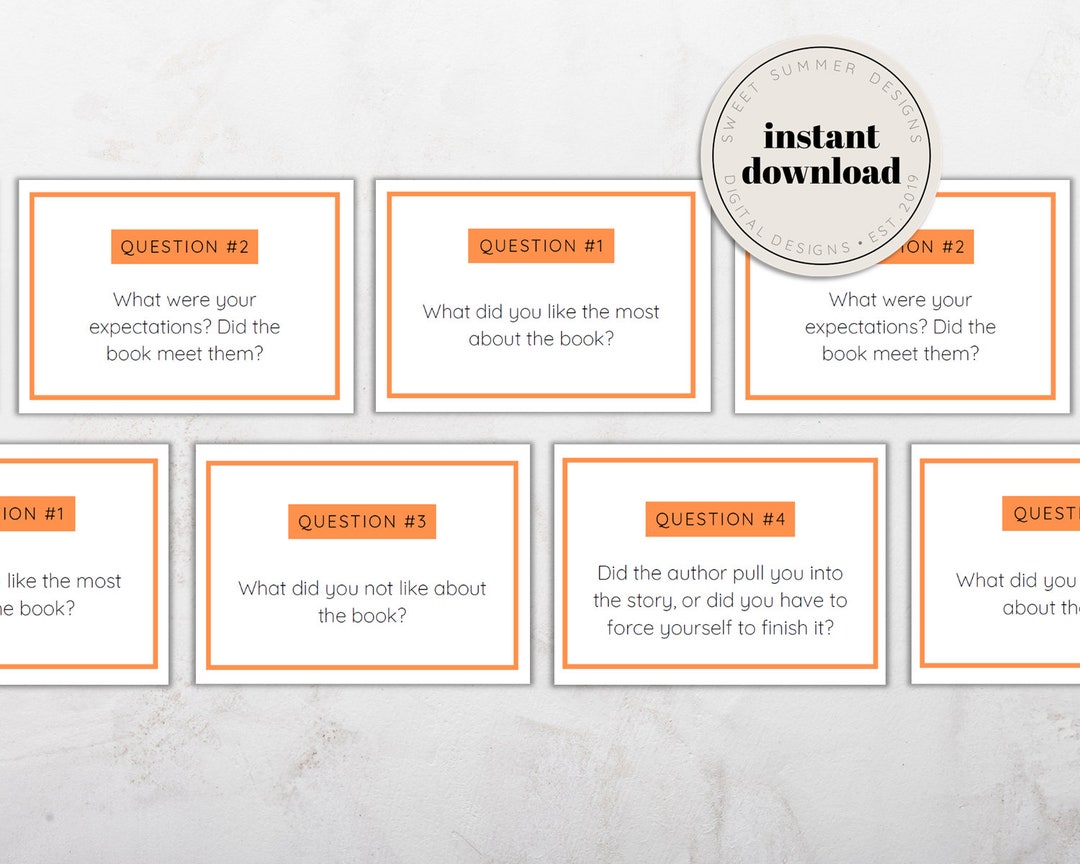 Orange Book Club Questions Printable, Book Club Discussion, Book Review