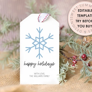 Snowflake Christmas Gift Tag Printable, Editable Christmas Gift Tag, Holiday Tag Printable, Christmas Gift Tag Editable, Editable Xmas