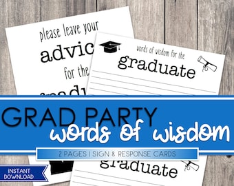 Graduation Party Advice Cards, Words of Wisdom Advice Cards, Advice For The Graduate Cards, Graduation Party Cards