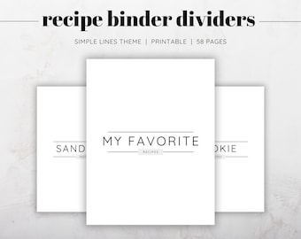 Simple Lines Recipe Binder Dividers, Recipe Binder Printable Sections, Recipe Binder Kit, Floral Recipe Binder, Recipe Binder Gift