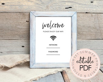 Enjoy Our WiFi Password Printable Sign, WiFi Password Sign Printable, Editable WiFi Sign, Home WiFi Password Sign, 8x10 WiFi Sign