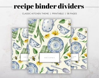 Classic Kitchen Recipe Binder Dividers, Recipe Binder Printable Sections, Recipe Binder Kit, Floral Recipe Binder, Recipe Binder Gift