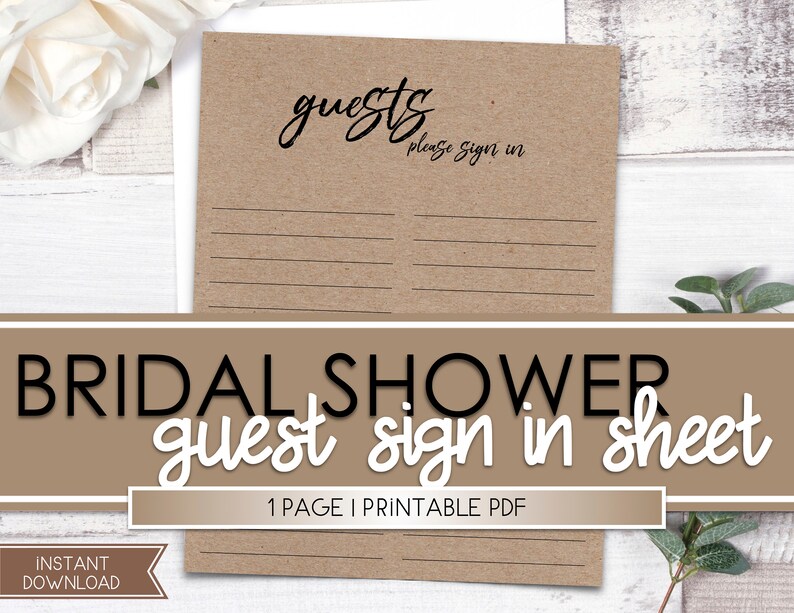 Bridal Shower Guest Sign in Sheet Rustic Bridal Shower Guest Etsy