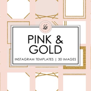 30 Pink and Gold Blank Instagram Background Templates, Gold Instagram Posts, Social Media Templates, Instagram Post Templates