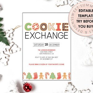 Cookie Exchange Sugar Cookie druckbare Weihnachtseinladung, Weihnachtseinladung, Happy Hour Invite, Holiday Party Invite, Ladies Night Party
