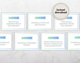 Mint Blue Book Club Questions Printable, Book Club Discussion, Book Review Questions, Reading Journal Printable, Book Club Printable