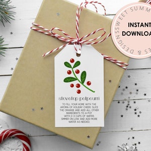 Etichetta potpourri sul fornello di Natale stampabile, etichetta potpourri cuocere a fuoco lento, etichetta potpourri di Natale, etichetta regalo di Natale stampabile, potpourri