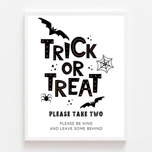 Trick or Treat vleermuizen ondertekenen afdrukbaar, Trick or Treat teken, neem twee teken, Halloween Candy Sign, 8x10 afdrukbaar