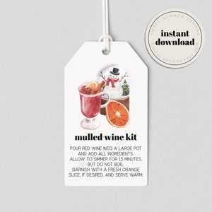 Glühwein Kit Schneekugel Tag druckbar, Glühwein Anweisungen, Simmer Potpourri Tag, Weihnachten Potpourri Tag, Weihnachtsgeschenk druckbare