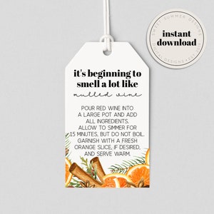 Glühwein Kit Orange Zimt Tag zum Ausdrucken, Glühwein Anleitung, Simmer Potpourri Tag, Weihnachtspotpourri Tag, Weihnachtsgeschenk