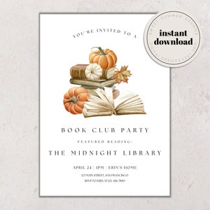 Fall Book Club Printable Invitation Template, Book Club Party Invitation, Book Party Invite, Club Printable, Reading Journal Printable
