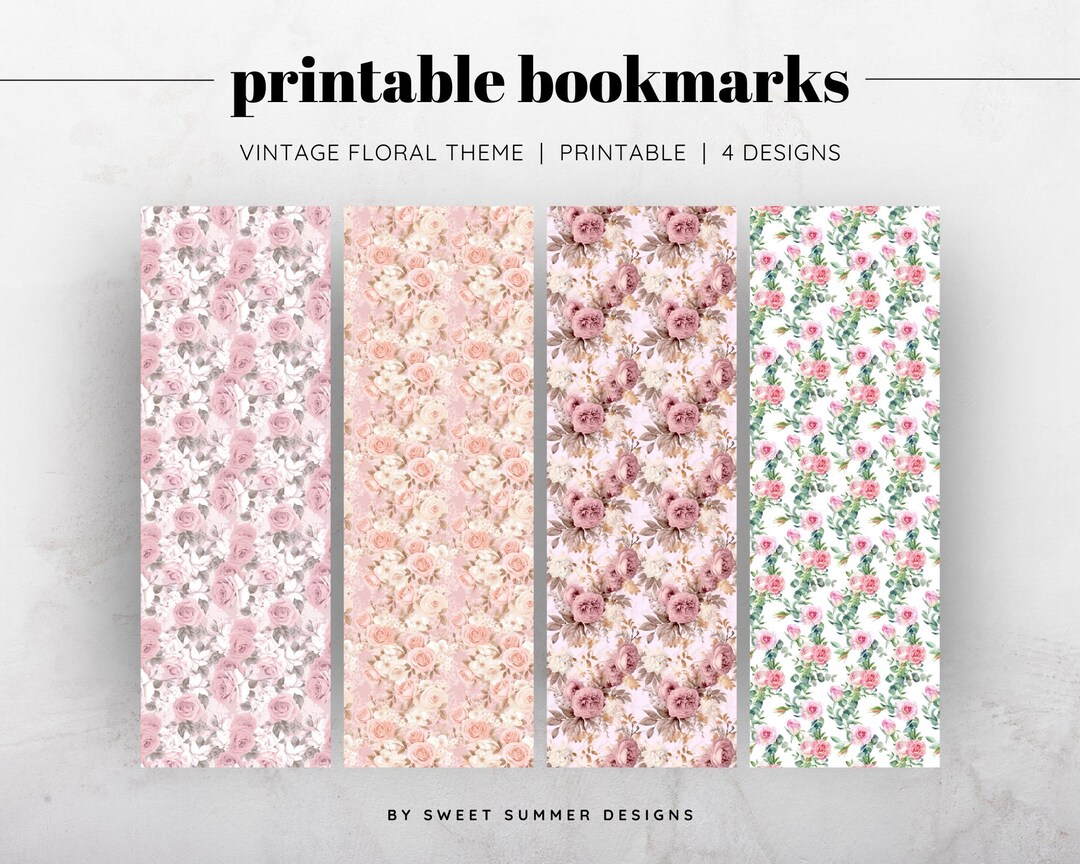 Vintage Floral Bookmark Printable | Romantic Book Lover Bookmark ...