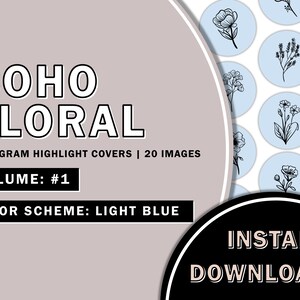 20 Hand Drawn Floral Light Blue Instagram Highlight Covers, Salon Highlight, Minimalist Highlight Covers, Instagram Boho Highlight Cover
