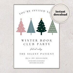 Winter Trees Book Club Printable Invitation Template, Book Club Party Invite, Book Party Invite, Club Printable, Reading Journal Print