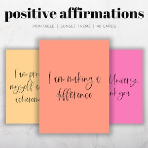 40 Sunset Positive Affirmations Printable Cards, Daily Reminder Printable Cards, Self Love Cards, Motivation Printable Cards, Daily Cards