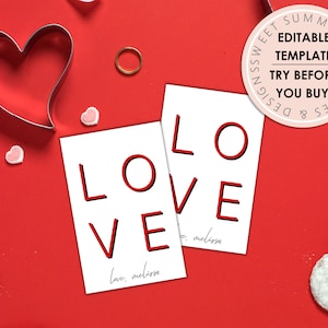 Red Love Valentine&#39;s Day Gift Tag Printable, Editable Valentine&#39;s Day Tag, Valentine&#39;s Day Party Printable, Valentine&#39;s Gift Tag Editable