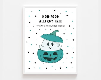 Non-Food Treats Here Printable | Allergy-Friendly Halloween Sign | Teal Pumpkin Trick or Treat Sign | Instant Download