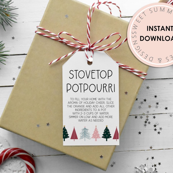 Boho Christmas Tree Stovetop Potpourri Tag Printable, Simmer Potpourri Tag, Christmas Potpourri Tag, Christmas Gift Tag Printable, Potpourri