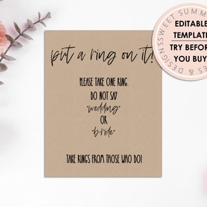 Put A Ring On It Editable Game Template, Bridal Shower Game Template, Printable Bridal Shower Game, Digital Download Bridal Shower Game