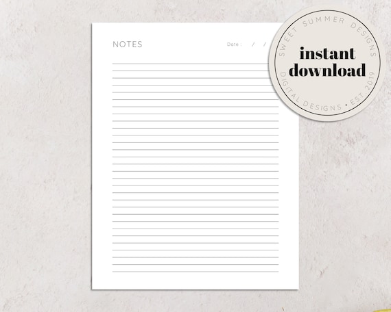 Lined Notes Printable Bullet Journal Printable Notes Page - Etsy