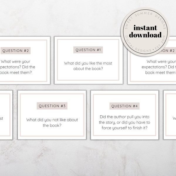 Minimalist Book Club Questions Printable, Book Club Discussion, Book Review Questions, Reading Journal Printable, Book Club Printable