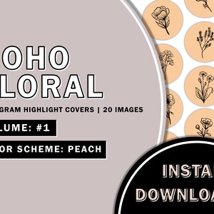 20 Hand Drawn Floral Peach Instagram Highlight Covers, Salon Highlight, Minimalist Highlight Covers, Instagram Boho Highlight Cover