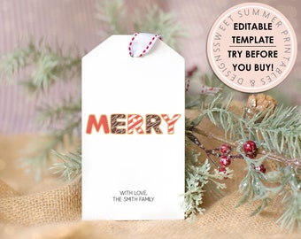 Merry Cookies Gift Tag Printable, Editable Christmas Gift Tag, Holiday Tag Printable, Christmas Gift Tag Editable, Editable Xmas