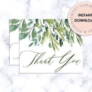 Grüne Blätter Dankeschön Karte, druckbare Dankeskarte, Dankeschön Postkarte, Brautparty Danke, Hochzeit Dankeschön, Brautkarte