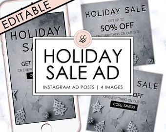 Silber Feiertag Black Friday bearbeitbare Instagram-Anzeige, bearbeitbare Black Friday-Anzeige, Feiertagsanzeige, Instagram-Anzeigenvorlage, Social Media-Anzeigenvorlage