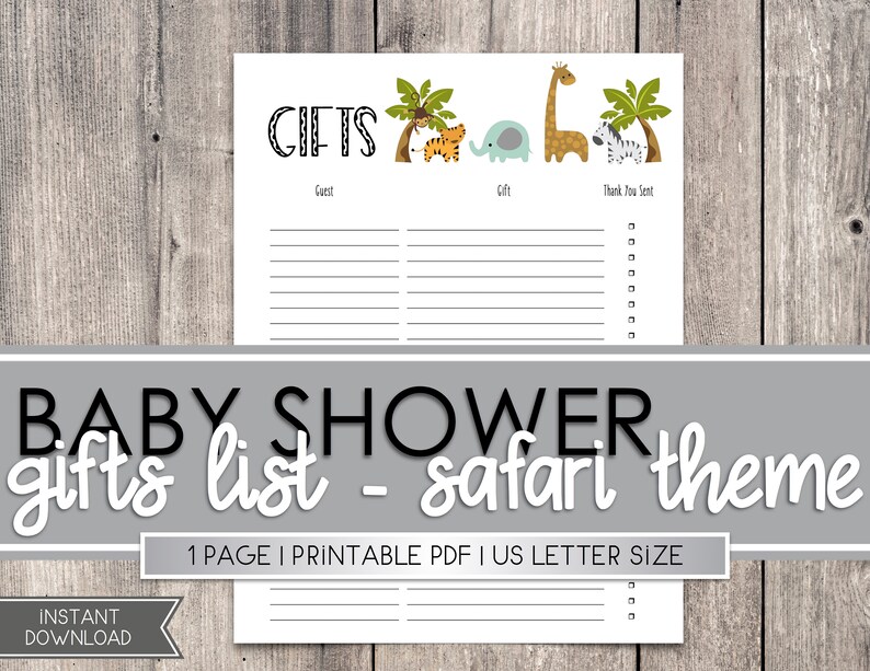 Safari Baby Shower Gift List Printable Safari Baby Shower - Etsy
