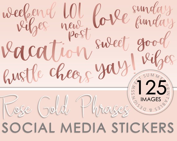 125 Rose Gold Words and Phrases Instagram Story Stickers, Rose Gold Instagram Engagement, Instagram Posts, Instagram Branding Rose Gold
