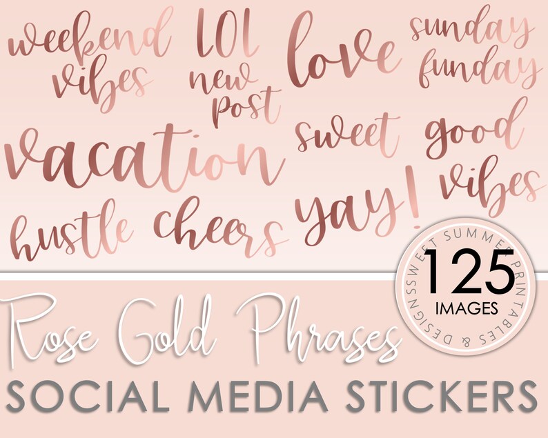 125 Rose Gold Words and Phrases Instagram Story Stickers, Rose Gold Instagram Engagement, Instagram Posts, Instagram Branding Rose Gold image 1