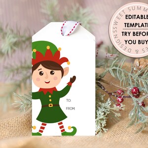 Santa&#39;s Elf Gift Tag Printable, Editable Christmas Gift Tag, Holiday Tag Printable, Christmas Gift Tag Editable, Editable Xmas