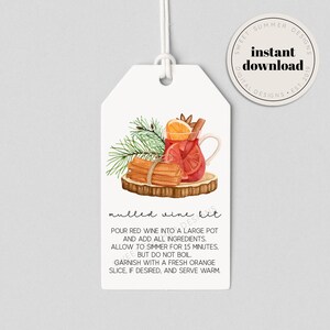 Mulled Wine Kit Pitcher Tag Printable, Mulled Wine Instructions, Simmer Potpourri Tag, Christmas Potpourri Tag, Christmas Gift Printable