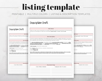 Reseller Listing Template, Clothing Item Details Sheet, Online Shop Planner, Item Details, Online Shop Printable, Clothing Description Draft