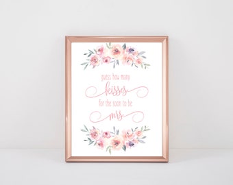 Guess How Many Kisses Game, Blush Floral Game, Guess How Many Printable, Bridal Shower Game Printable, Rustic Bridal Shower Printable