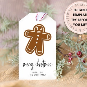 Christmas Gingerbread Gift Tag Printable, Editable Christmas Gift Tag, Holiday Tag Printable, Christmas Gift Tag Editable, Editable Xmas