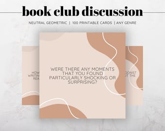 100 Neutral Geometric Book Club Questions Printable, Book Club Discussion, Book Review Questions, Reading Journal Printable