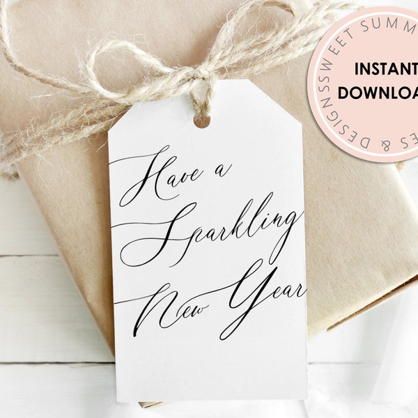 Fancy Script Have A Sparkling New Year Tag Printable, New Year Tag, Champagne Tag, Christmas Gift Tag Printable, New Years Eve Treat