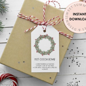 Christmas Wreath Hot Cocoa Bomb Tag Printable, Hot Chocolate Bomb Tag, Holiday Cocoa Bomb Tag, Christmas Gift Tag Printable, Hot Cocoa Bomb