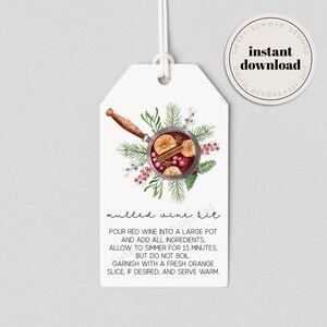 Kit de vinho quente Simmer Pot Tag imprimível, instruções de vinho quente, etiqueta Simmer Potpourri, etiqueta Potpourri de Natal, presente de Natal