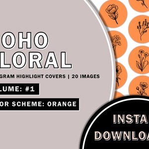 20 Hand Drawn Floral Orange Instagram Highlight Covers, Salon Highlight, Minimalist Highlight Covers, Instagram Boho Highlight Cover